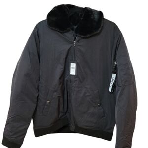NWT DKNY Jacket Men's Avatar Bomber Faux Fur Water Resistant Black Large